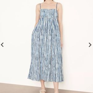 VINCE. Painterly Striped Ruched Dress in coastal blue size 12 - NEW WITH TAGS